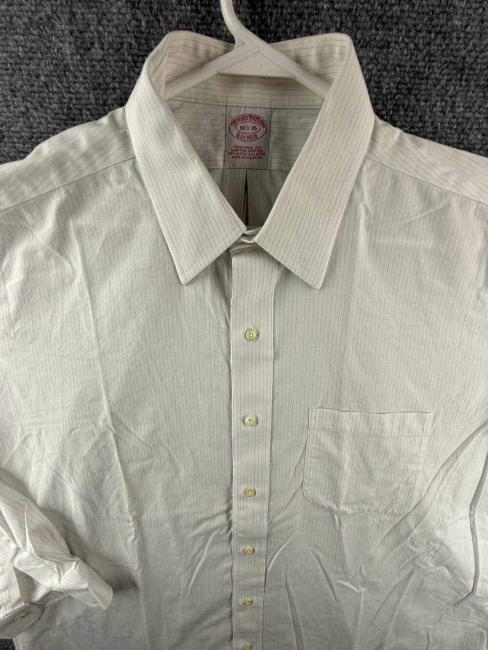 Brooks Brothers 16.5 35 Cotton Striped Traditional Non-Iron Gray Pocket Shirt